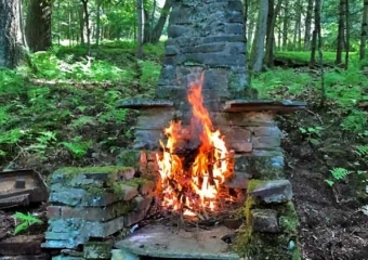 Adirondack Delaware River Cabin outdoor fireplace
