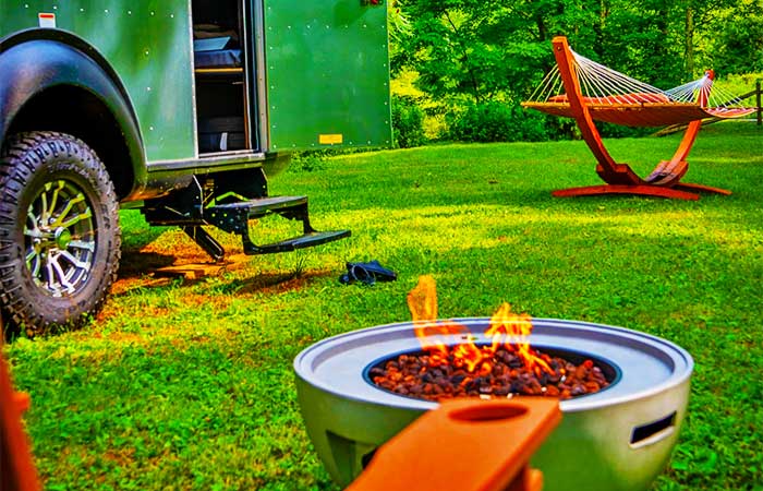 Airstream Campsite Fire Pit and Exterior