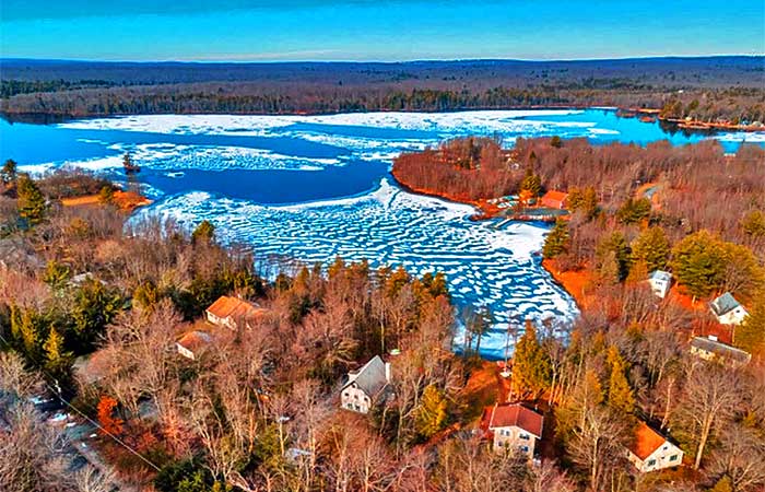 All-Seasons Lakefront Aerial View of Lake