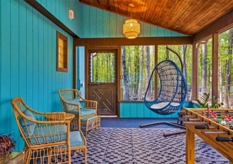 Blue Forest Chalet Screened-In Porch with Foosball Table