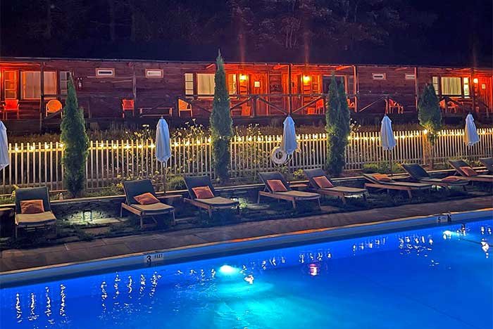 Blue Fox Motel pool at night