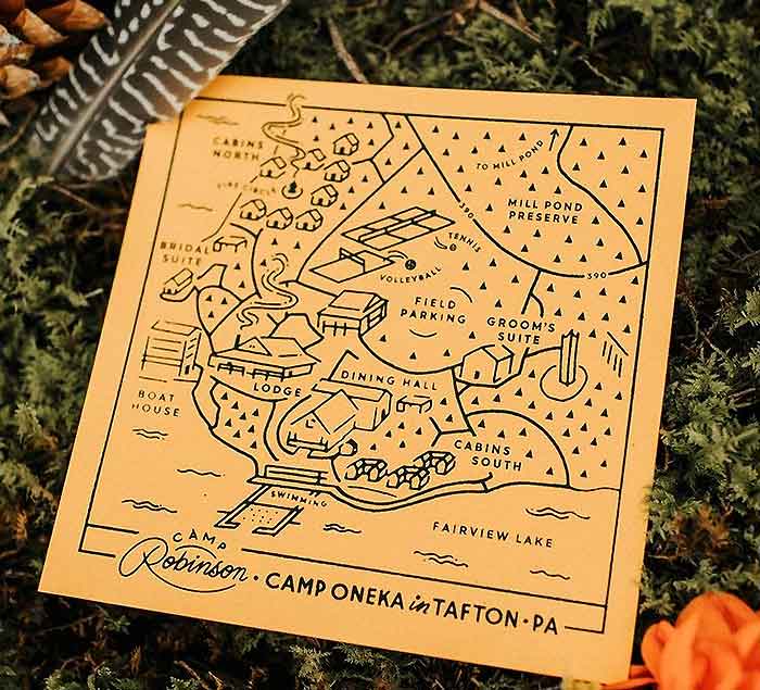 hand drawn map of camp oneka