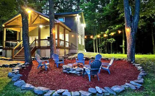 Cold Spring Camp exterior and fire pit