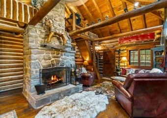 cozy creek cabin fireplace