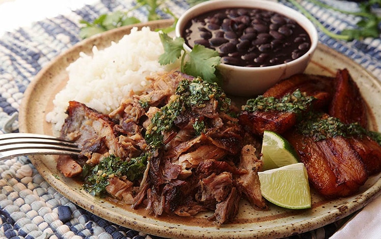 Emilio's place roast pork with rice and black beans