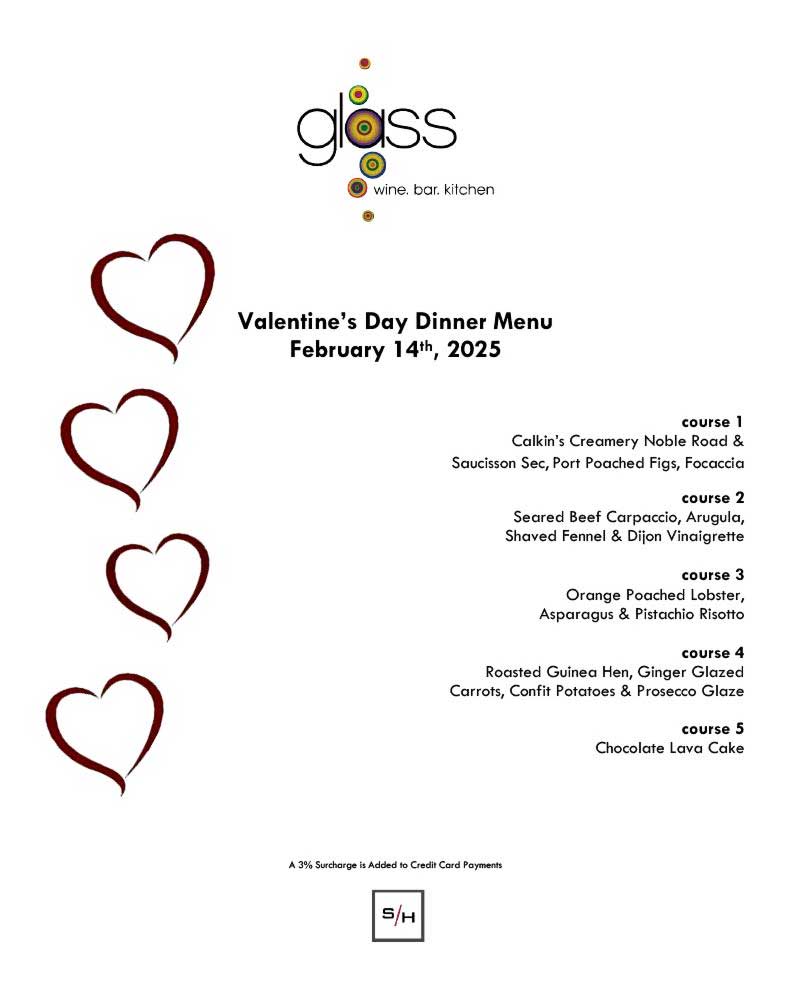 Glass Valentine's Day Dinner Menu