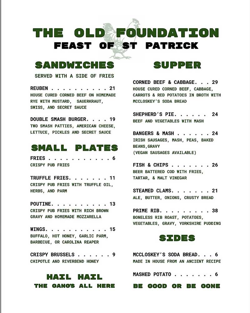 Event Grand Feast of St. Patricks Day Menu