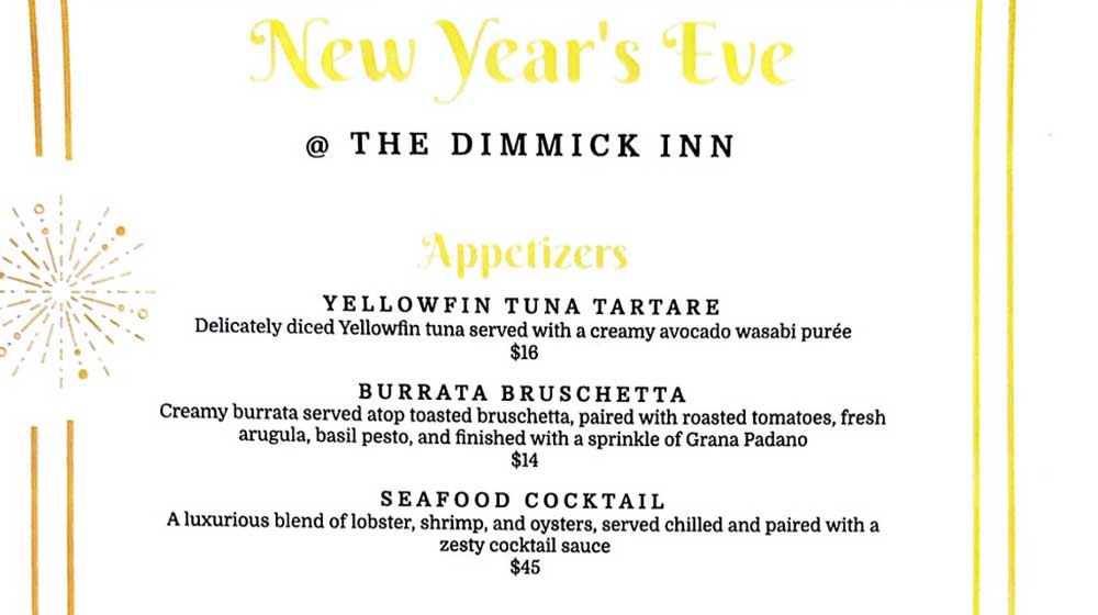 Event New Year's Eve Dinner at Dimmick Inn