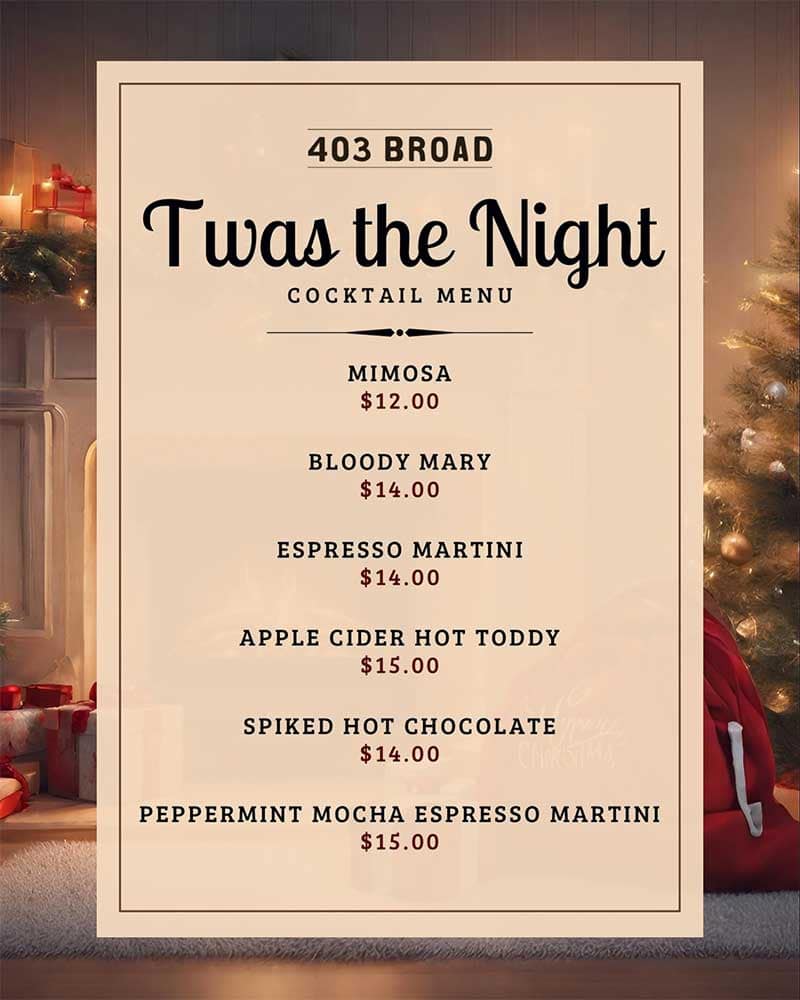 Event Santa and the Mrs Cocktail Menu