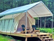 Four Oaks at Camp Temike tent on platform