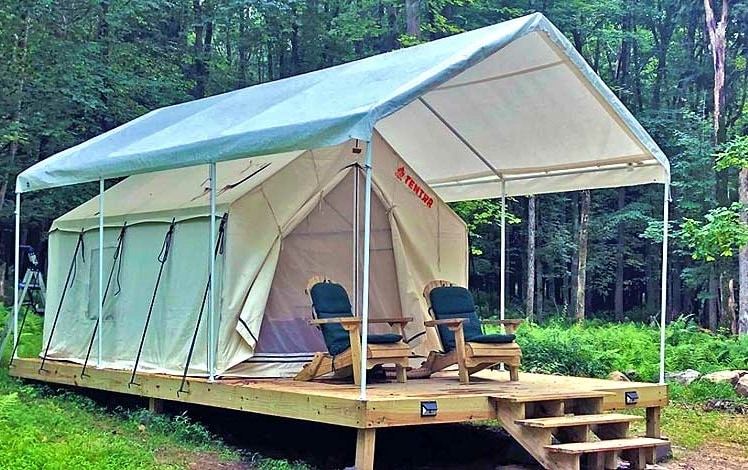 Four Oaks at Camp Temike tent on platform