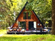 hideout A-frame front yard house exterior
