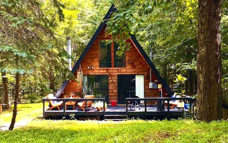 hideout A-frame front yard house exterior