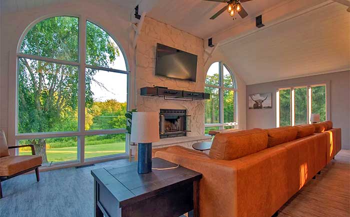 Hilltop Farmhouse living room with view