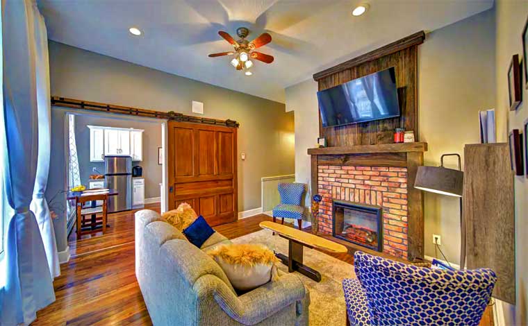 Historic Downtown Hawley Loft Living Room