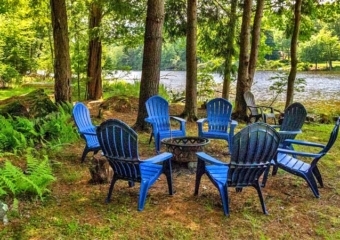 Lake Front Catskills Lodge Fire Pit and Chairs