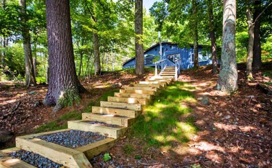 Lake House in the Woods Exterior and Steps to the Lake