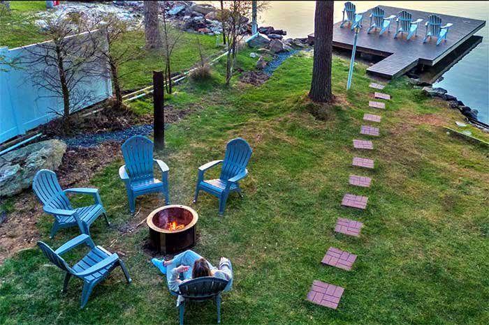 Lake and Pine Fire Pit and Chairs
