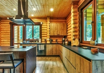 Log Cabin with Pool Kitchen
