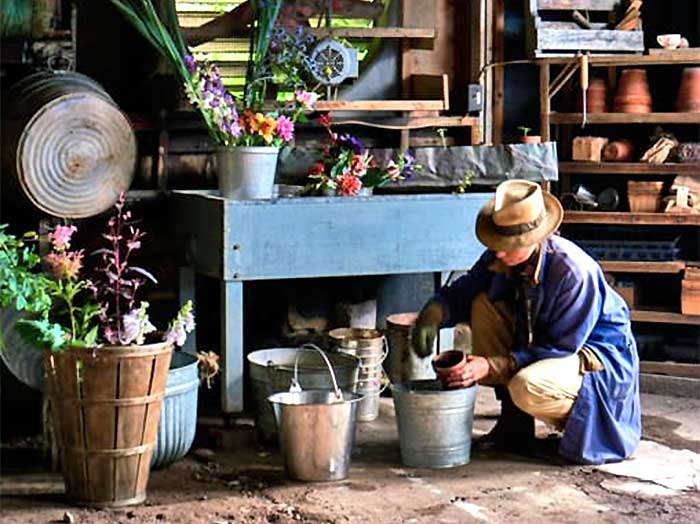 Maison Bergogne owner in garden shed