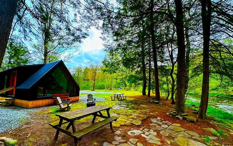 Modern Catskills Creekfront A Frame Exterior