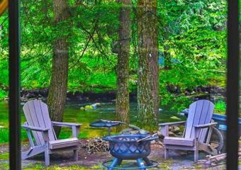 Modern Catskills Creekfront A-Frame Fire Pit