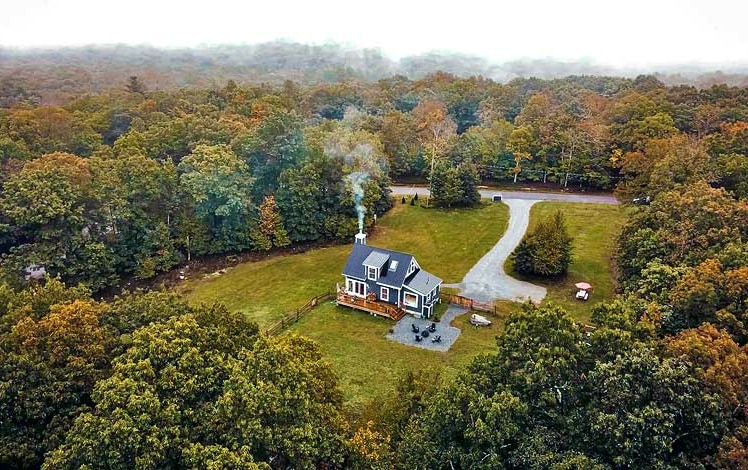 Modern Mini Barn in Narrowsburg aerial exterior view