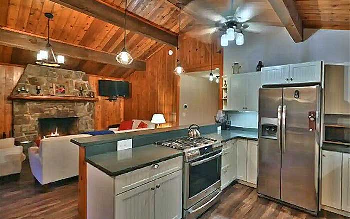 Modern Rustic 30 Acre Cabin Kitchen and Living Area
