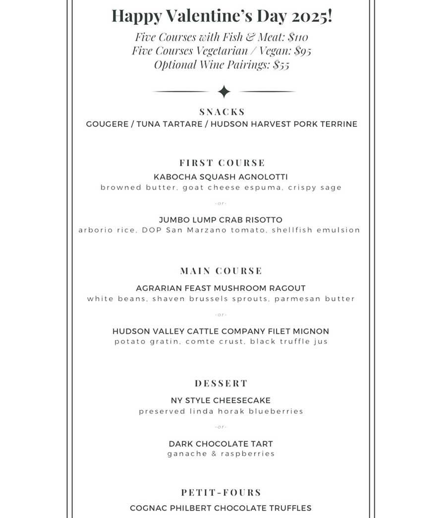 North Branch Inn Valentines Day Menu