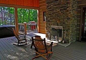 Paupack Lodge outside deck and fireplace