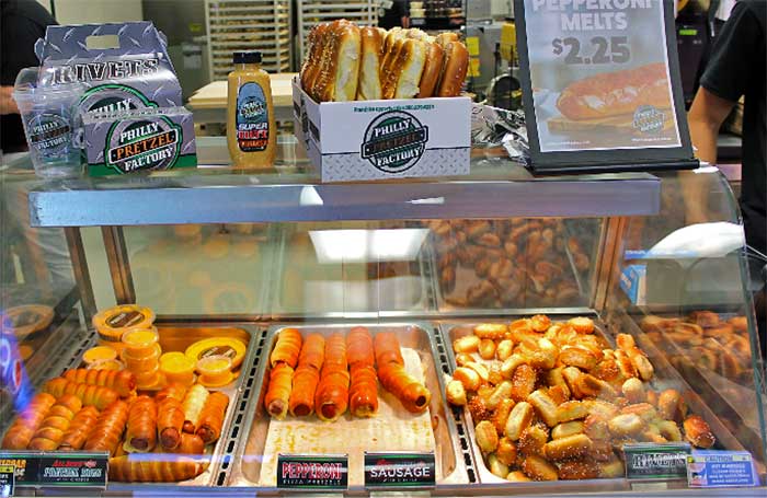 Philly Pretzel Factory bakery case