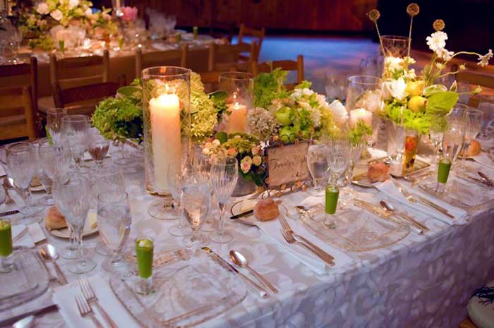 pine forest camp wedding reception table