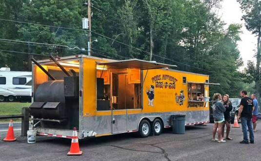 yellow bbq food truck