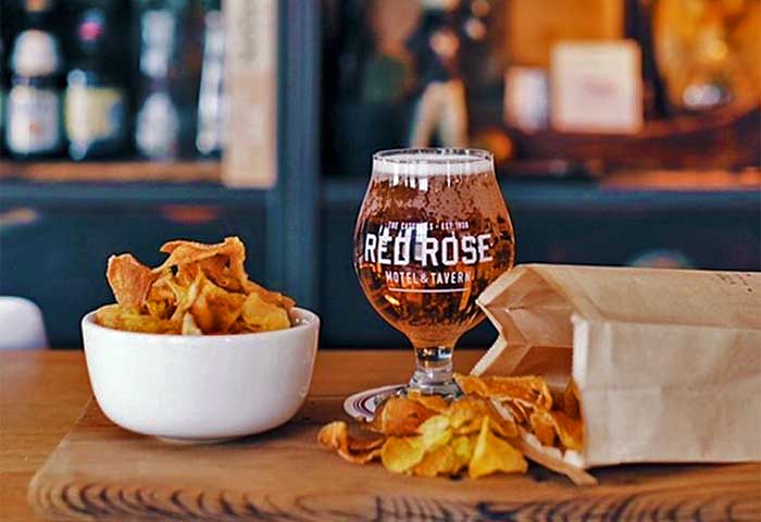 Red Rose Tavern Beer and Potato Chips