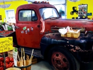 Ritters Farm Market interior and tomato red truck