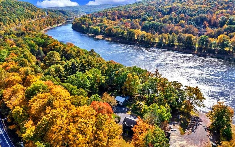 Riverside Farm House Aerial View and River