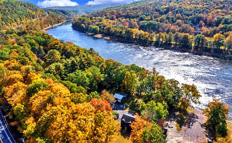 Riverside Farm House Aerial View and River