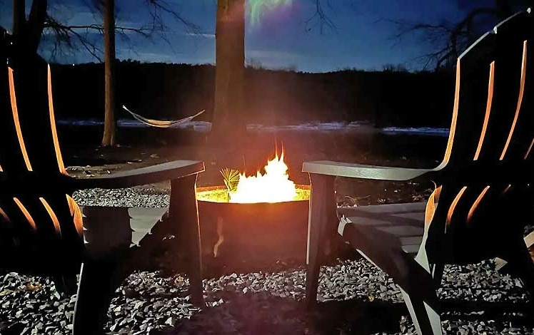 Riverside Ranch fire pit on the delaware river bank