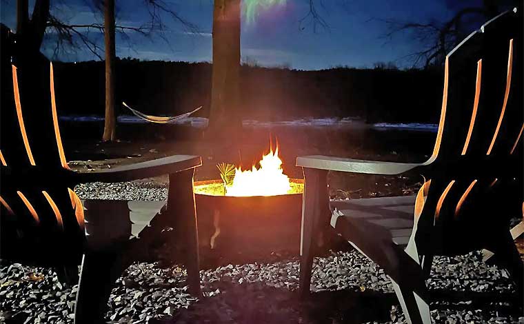 Riverside Ranch fire pit on the delaware river bank