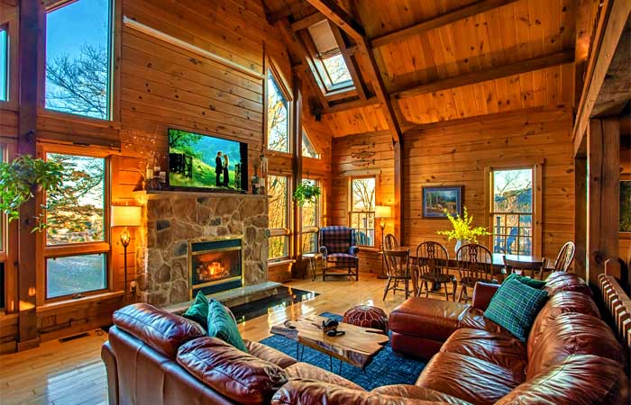 Rustic Blue Ridge Log Cabin Living Room