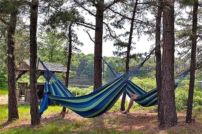 rustic lakefront cabin hammocks