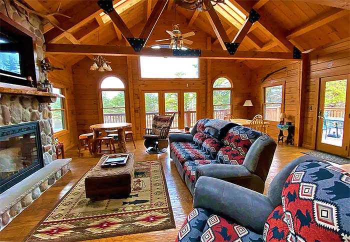 Rustic Lakefront Cabin living room