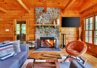 Secluded Cabin with Swim Hole Fireplace
