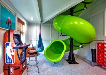 The Green Monster Slide to Game Room