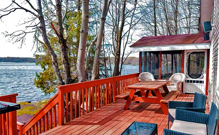 The Pines Lakefront Arrowhead deck overlooking lake