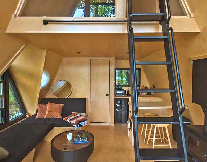 Tiny Black A-Frame first floor