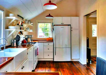 Waterfront 1900s Cabin Kitchen