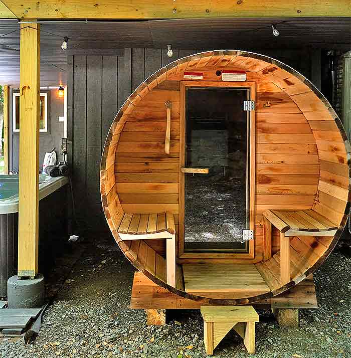 Woodside A-Frame Modern Cabin sauna