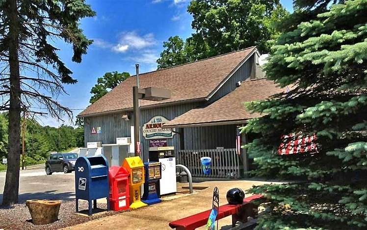 arnold's exterior and pine trees