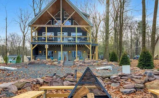 bears lair exterior and fire pit